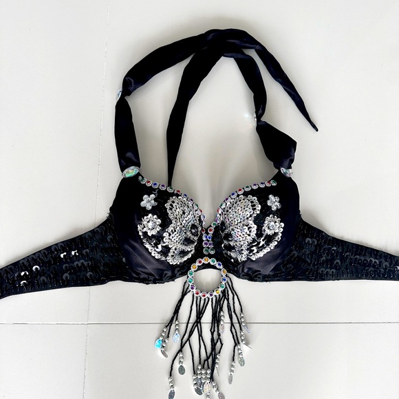 Festival Rave Carnival Bra and Belt Set w Beads, Sequins and Fringe - Size S/M - Picture 2 of 9
